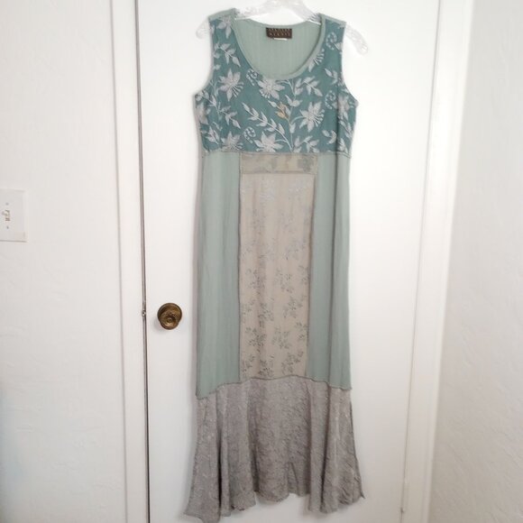 Spencer Alexis Green Embroidered Boho Vintage Maxi Dress - Picture 1 of 12